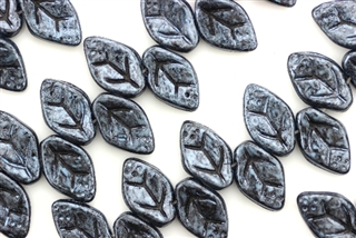 12MM X 7MM Czech Glass Leaves / Van Gogh Gunmetal