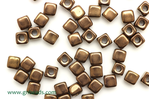 6/0 Cubix 4MM Czech Beads / Antique Bronze