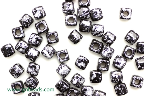 6/0 Cubix 4MM Czech Beads / Granite Galaxy Black