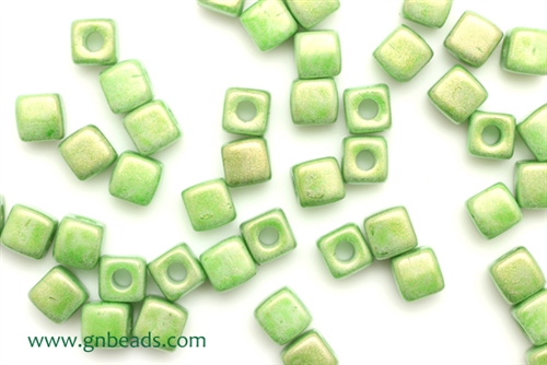6/0 Cubix 4MM Czech Beads / Lucite Green