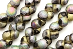 9MM X 8MM Mushroom Button Czech Beads / Etched California Green