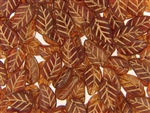 Czech Glass Leaves / 15MM Light Cranberry Gold