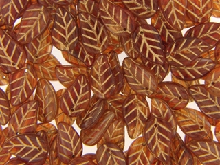 Czech Glass Leaves / 15MM Light Cranberry Gold