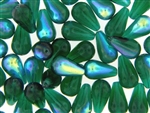 Vintage Green Czech Bead AB / Drop 16MM X 9MM