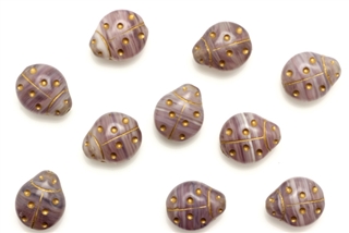 Bead, Czech, Ladybug, 11mm, Matte, Purple, Gold