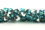 6MM Round Czech Fire Polish / Teal 1/2 Silver