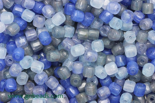 Bead, Czech, Tube, Mixed Color, Blue, Glass, 6MM