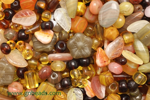 Bead, Czech, Mixed Shape Size And Color, Amber, Glass, 4MM To 25MM