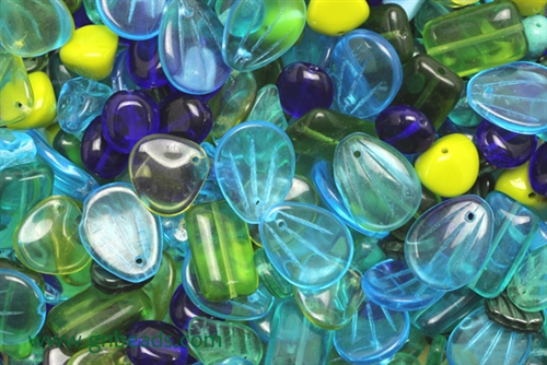 Bead, Czech, Mixed Shape Size And Color, Blue, Green, Glass, 8MM To 16MM