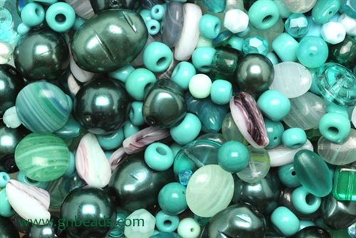 Bead, Czech, Mixed Shape Size And Color, Green, Glass, 4MM To 14MM