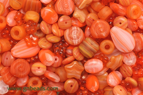 Bead, Czech, Mixed Shape Size And Color, Orange, Glass, 6MM To 18MM