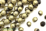 Bead, Mushroom Button, Czech Beads, 7MM X 7MM, Etched Black Gold