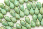 Bead, Tear Drop, Czech Glass, 6MM X 9MM, Green Turquoise Metallic Picasso