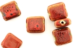 Red Earth Tone Porcelain Beads / Flat Square