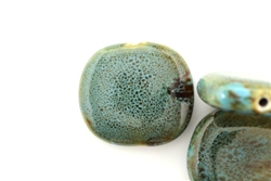 Turquoise Blue Earth Tone Porcelain Beads / Puffed Square