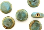 Turquoise Blue Earth Tone Porcelain Beads / Coin
