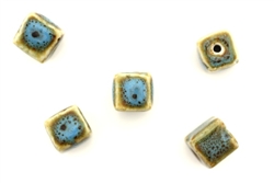 Turquoise Blue Earth Tone Porcelain Beads / Medium Cube