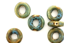 Turquoise Blue Earth Tone Porcelain Beads / Small Ring