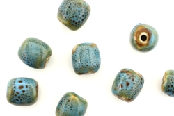 Turquoise Blue Earth Tone Porcelain Beads / Small Barrel