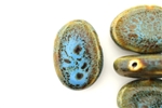 Turquoise Blue Earth Tone Porcelain Beads / Flat Oval Drop