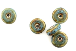 Turquoise Blue Earth Tone Porcelain Beads / Small Disc