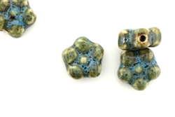 Turquoise Blue Earth Tone Porcelain Beads / Small Flower