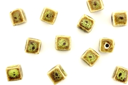 Light Green Earth Tone Porcelain Beads / Small Cube