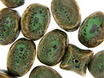 Dark Green Earth Tone Porcelain Beads / Squared Oval