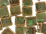 Dark Green Earth Tone Porcelain Beads / Flat Square