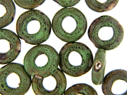Dark Green Earth Tone Porcelain Beads / Small Ring