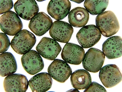 Dark Green Earth Tone Porcelain Beads / Small Barrel