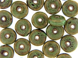 Dark Green Earth Tone Porcelain Beads / Small Disc