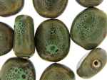 Dark Green Earth Tone Porcelain Beads / Pinched oval