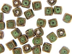 Dark Green Earth Tone Porcelain Beads / Small Cube