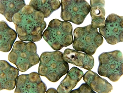 Dark Green Earth Tone Porcelain Beads / Small Flower