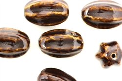 Chocolate Brown Earth Tone Porcelain Beads / Large Fluted Oval