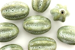 Sage Green Earth Tone Porcelain Beads / Large Fluted Oval