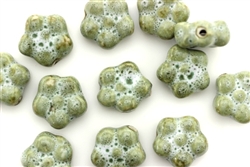 Sage Green Earth Tone Porcelain Beads / Small Flower