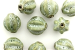 Sage Green Earth Tone Porcelain Beads / 21MM Fluted Round