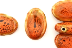Burnt Orange Earth Tone Porcelain Beads / Flat Oval Drop