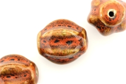 Burnt Orange Earth Tone Porcelain Beads / Large Fluted Round