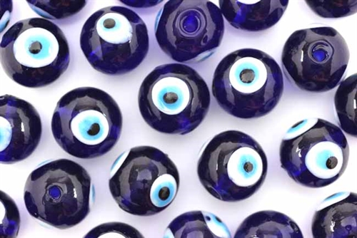 Bead, Glass, Evil Eye Bead, 16MM, Round, Dark Cobalt Blue