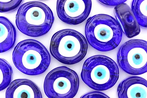 Bead, Evil Eye, Glass, Coin, 20MM, Cobalt Blue
