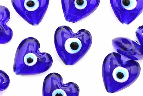 Bead, Evil Eye, Lampworked Glass, 20MM, Heart, Cobalt Blue