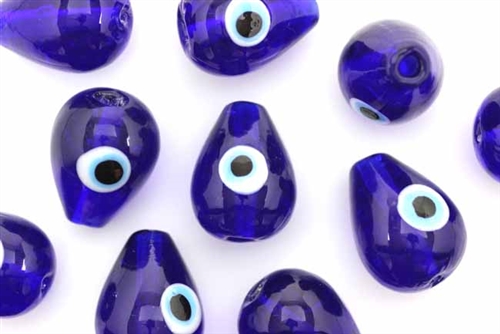 Bead, Evil Eye, Lampworked Glass, 22MM, Tear Drop, Cobalt Blue