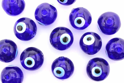 Bead, Evil Eye, Lampworked Glass, 14MM, Round, Cobalt Blue