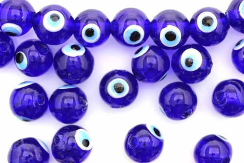 Bead, Evil Eye, Lampworked Glass, 12MM, Round, Cobalt Blue