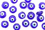 Bead, Evil Eye, Glass, Lentil, 12MM, Cobalt Blue