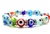 Evil Eye, Bead, Stretch Bracelet, 8 Inch, Round, Rhinestone Rondelle, Multi Colored