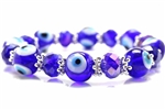 Evil Eye Bead, Stretch Bracelet, 8 Inch, Cobalt Blue